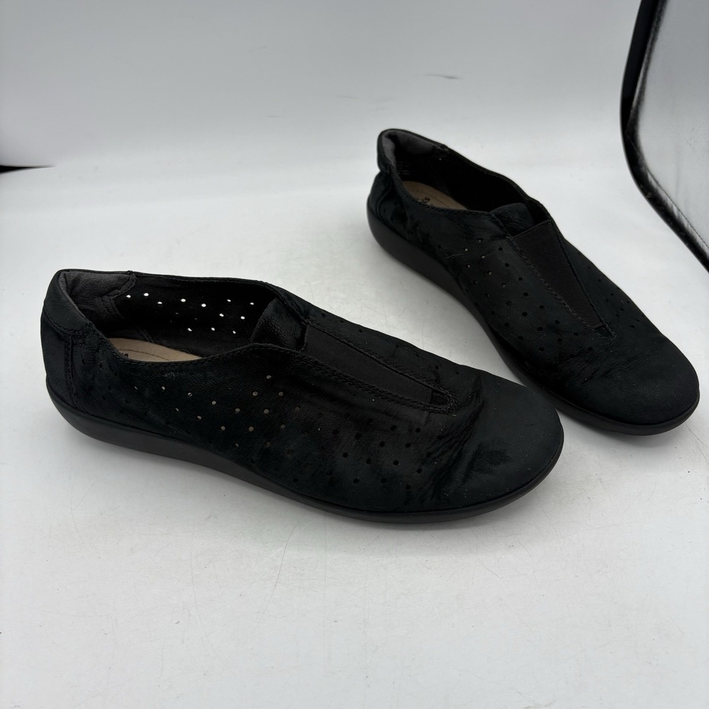 Clarks Shoes Womens Size 8 W Wide Perforated Slip On Loafer Medora Gemma‎ Black